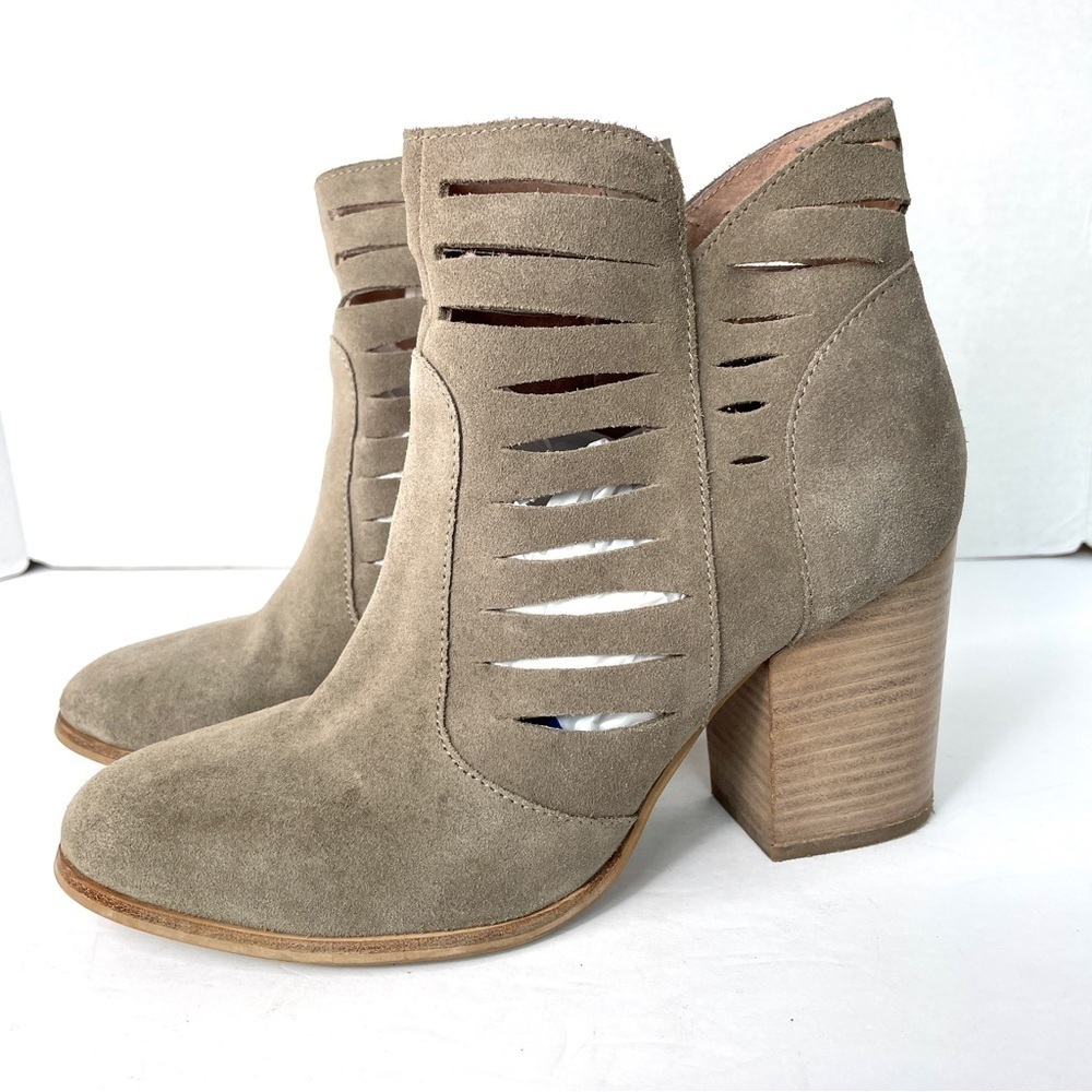 Seychelles Tan Leather Chunky Block Heel Cutout Bootie Boot Shoes Size 9